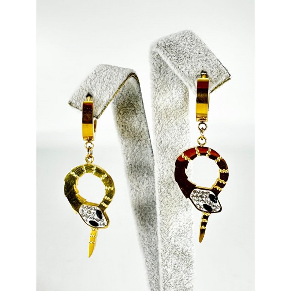 Gold Yılan Detaylı Küpe